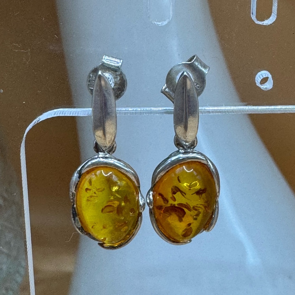 Lovely Sterling Silver and Amber Earrings